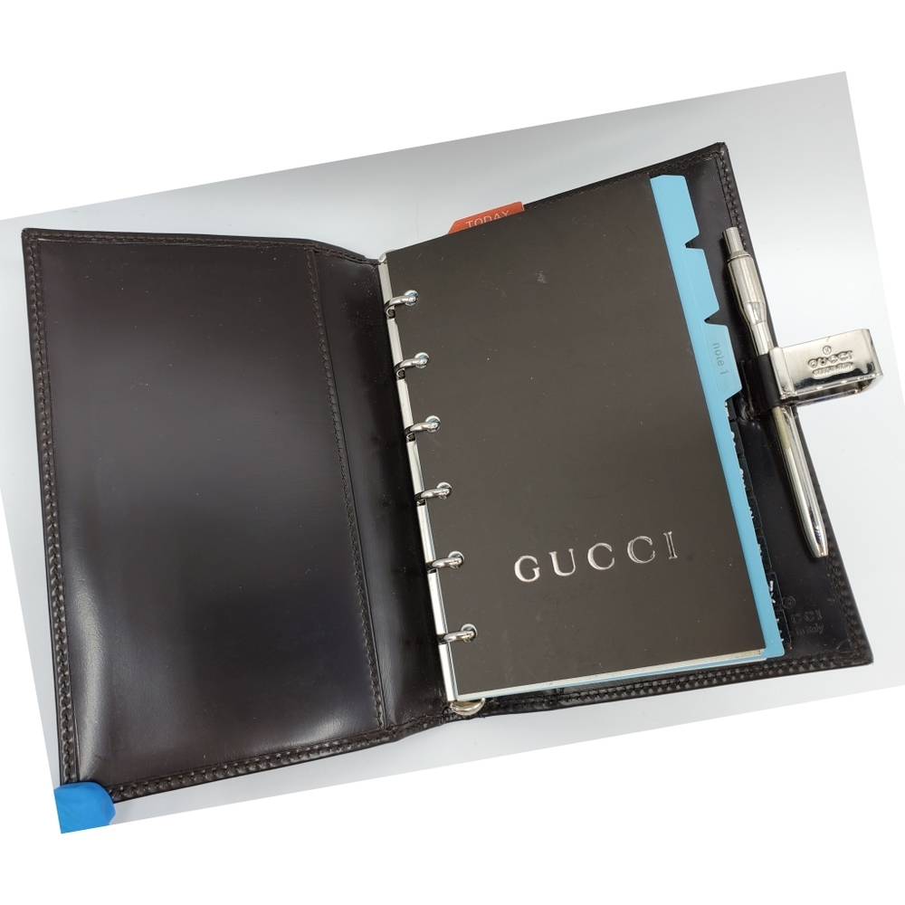 Gucci Black Leather Organizer with Silver Pen